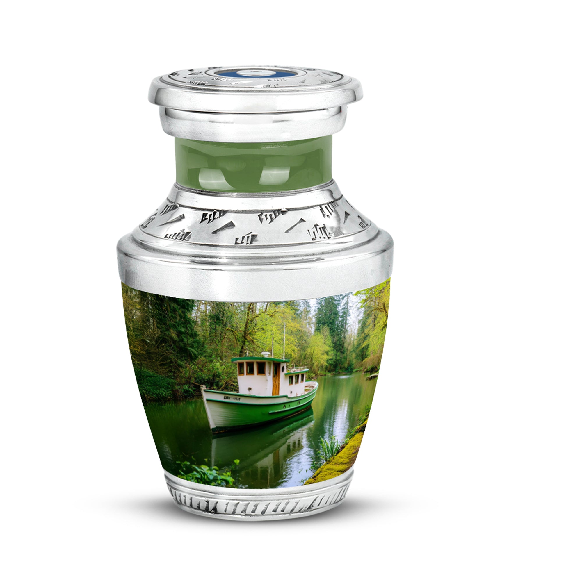 Green Boat Cremation Urns - Glorious Memorial 10-inch, 200 cu in - Karyliz