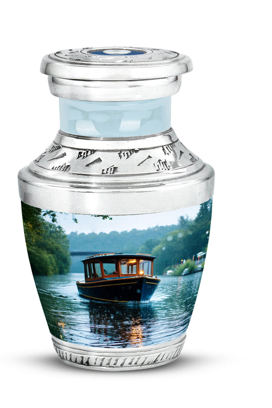 White Treasured Boat Cremation Urns for Human Ashes - 10-inch, 200 cu in - Karyliz