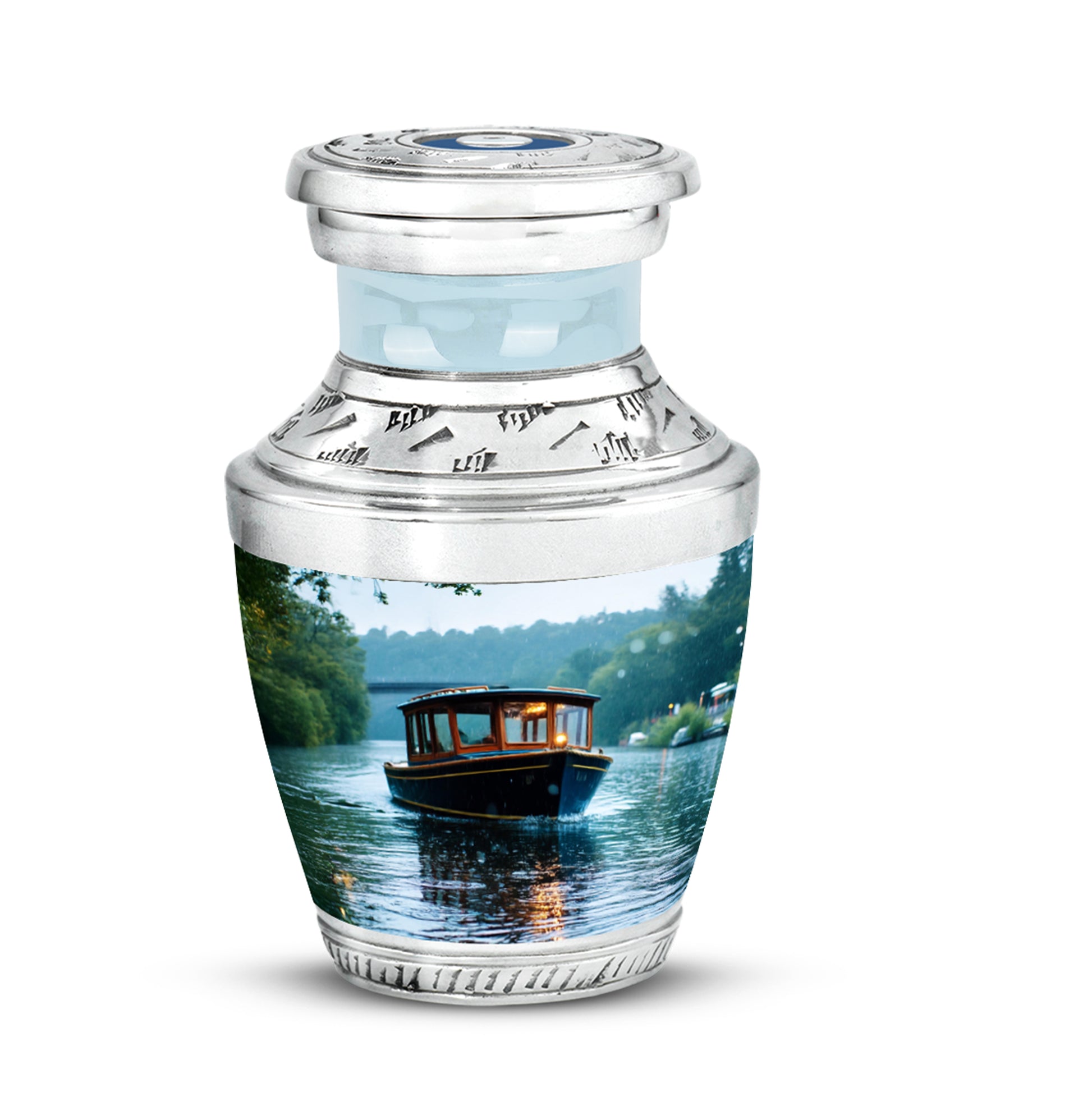 White Treasured Boat Cremation Urns for Human Ashes - 10-inch, 200 cu in - Karyliz