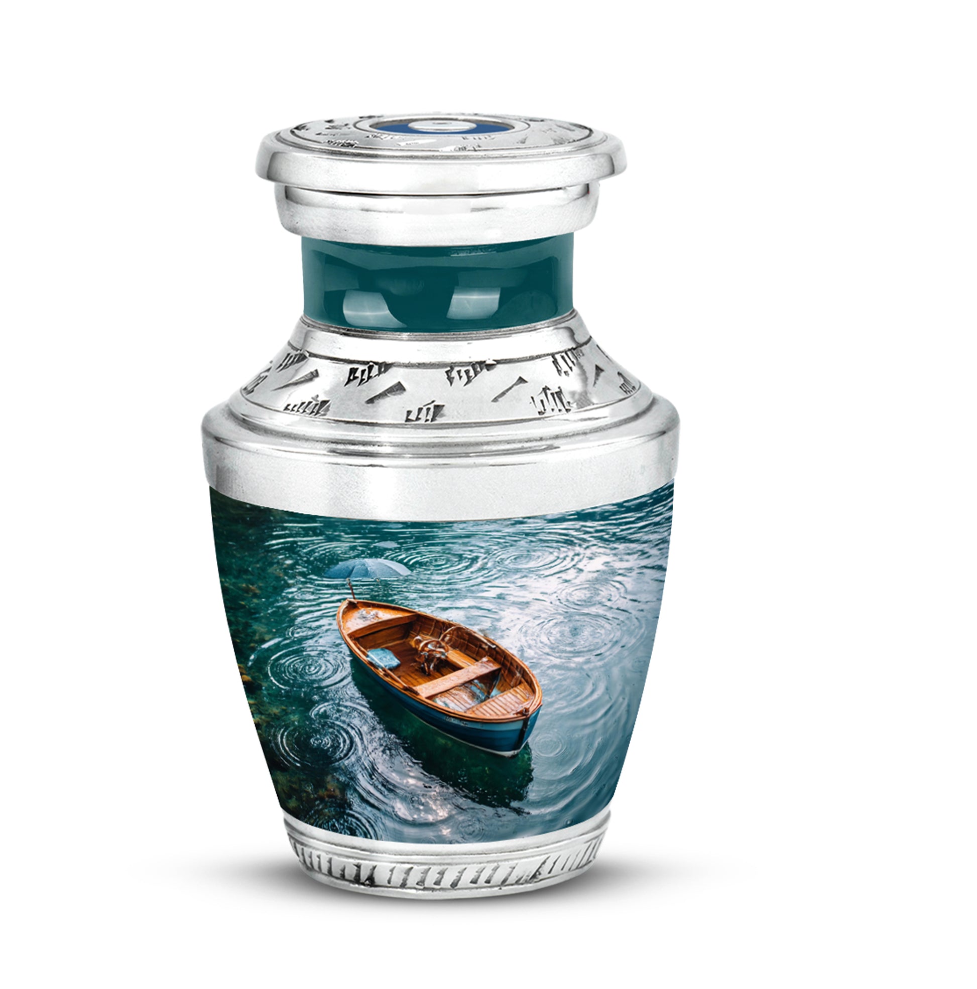 Personalized Elegant Boat Cremation Urns - Teal 10-inch, 200 cu in - Karyliz