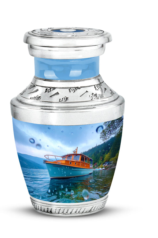 Lustrous Boat Cremation Urns for Human Ashes - Blue 10-inch - Karyliz