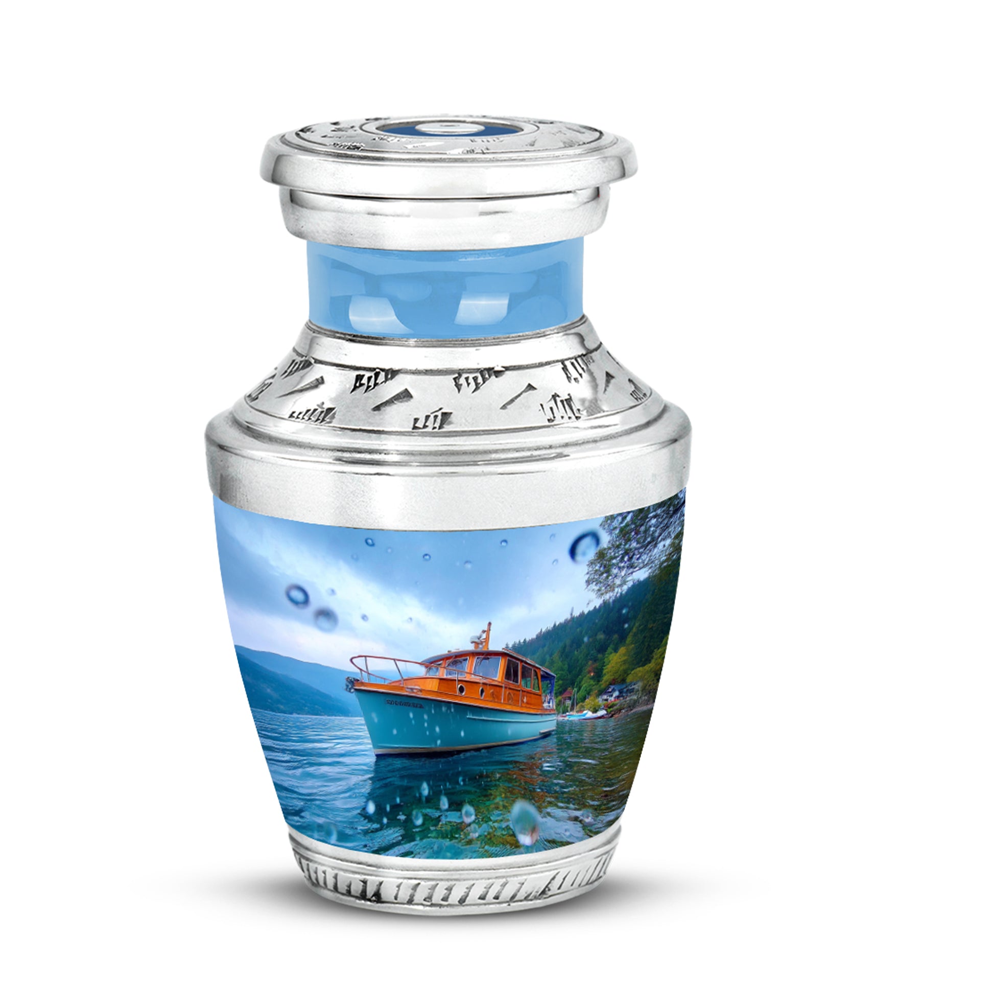 Lustrous Boat Cremation Urns for Human Ashes - Blue 10-inch - Karyliz