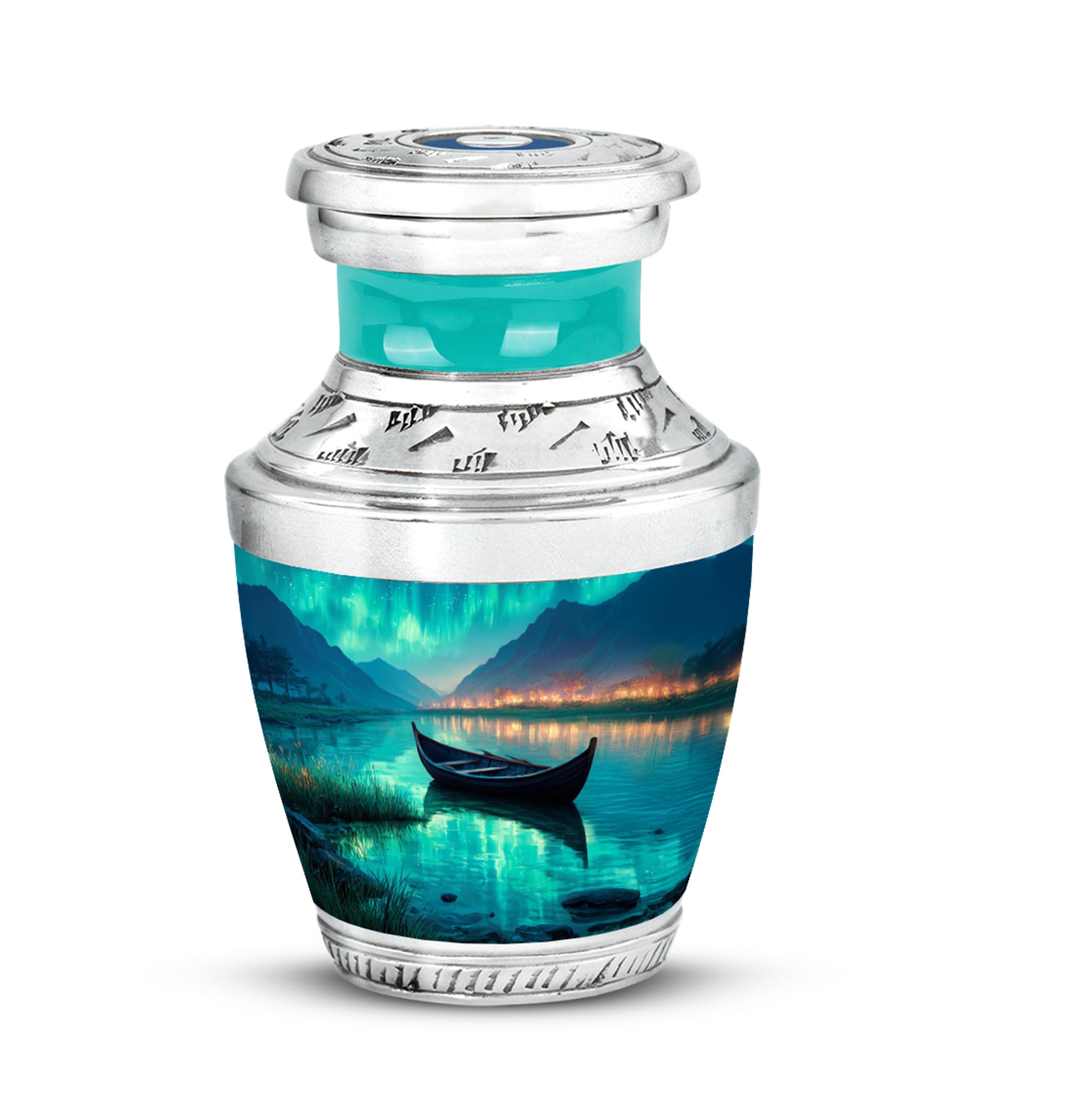 Personalized Teal Sovereign Boat Cremation Urns for Human Ashes - 10-inch, 200 cu in - Karyliz