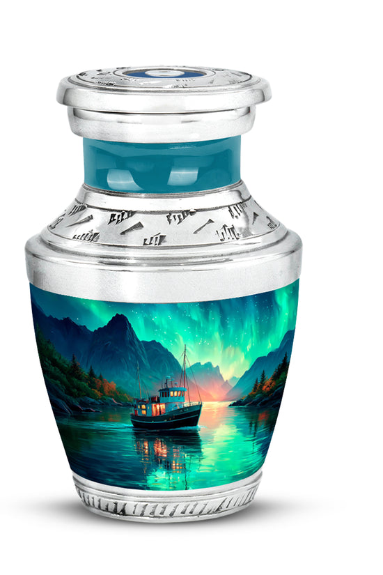Luminous Teal Boat Honor Urn for Human Ashes - 10-inch, 200 cu in - Karyliz