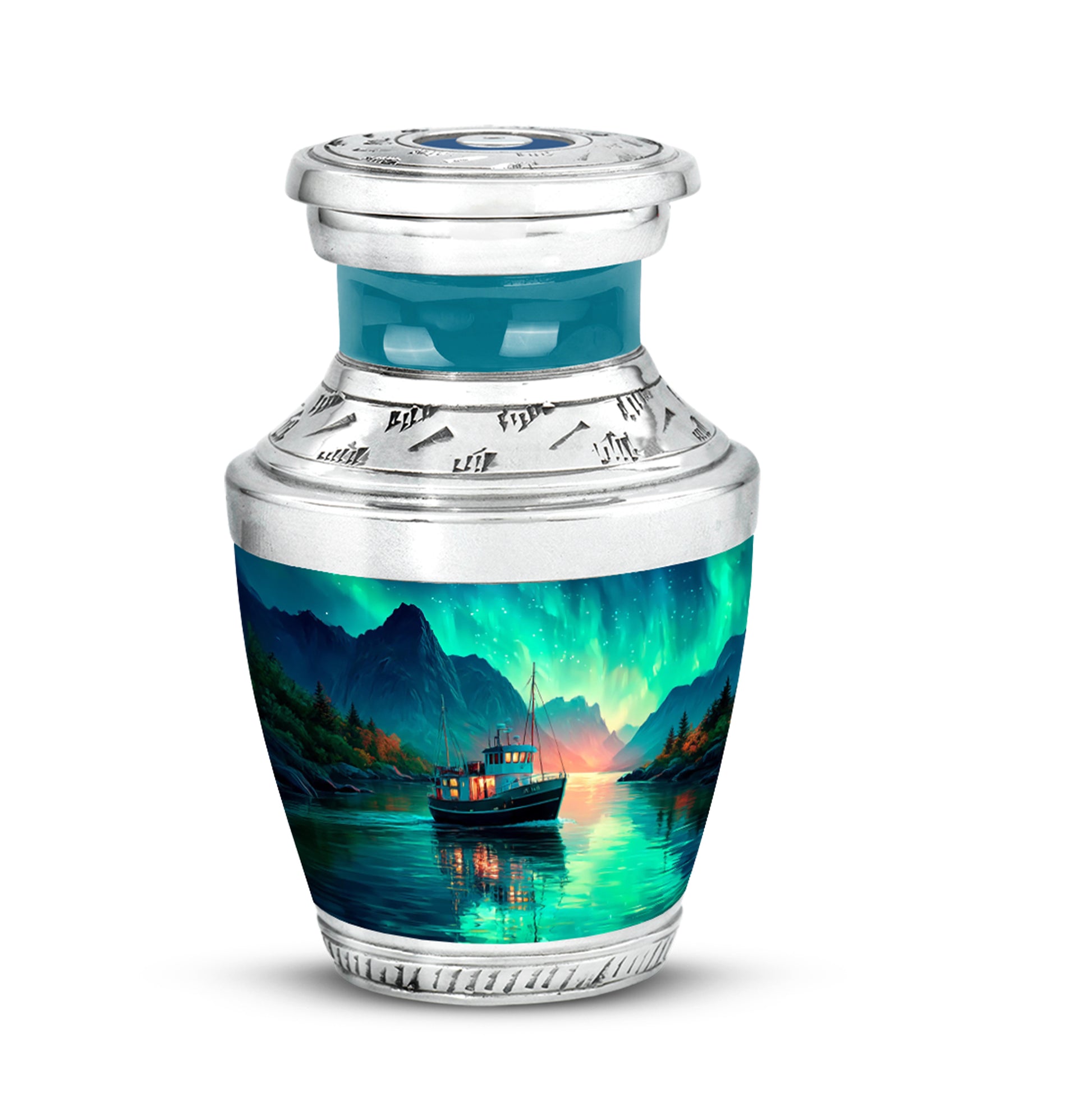 Luminous Teal Boat Honor Urn for Human Ashes - 10-inch, 200 cu in - Karyliz