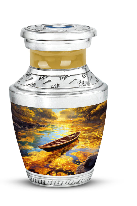 Inspiring Gold Boat Benediction Urn for Human Ashes - 10-inch, 200 cu in - Karyliz