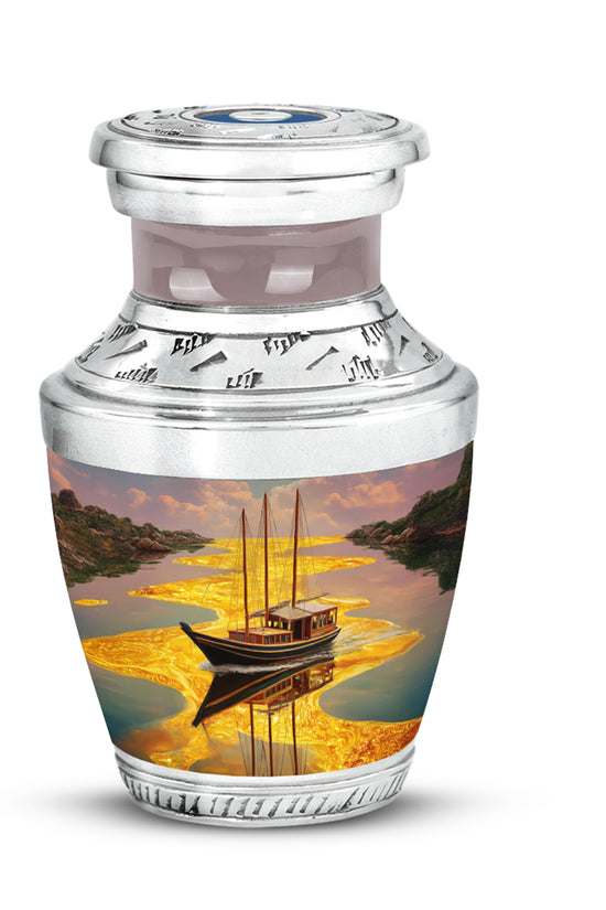 Gold Boat Cremation Urns - Imperial Remembrance 10-inch, 200 cu in - Karyliz