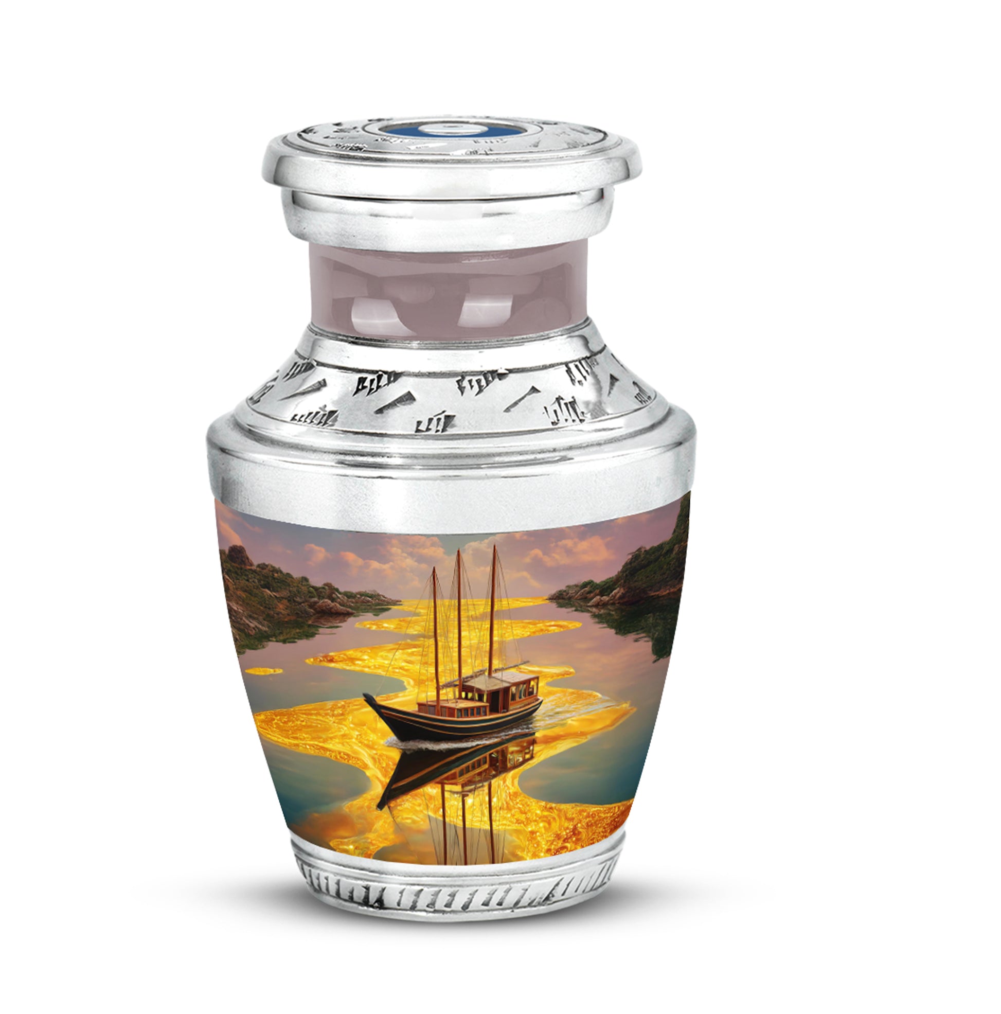 Gold Boat Cremation Urns - Imperial Remembrance 10-inch, 200 cu in - Karyliz