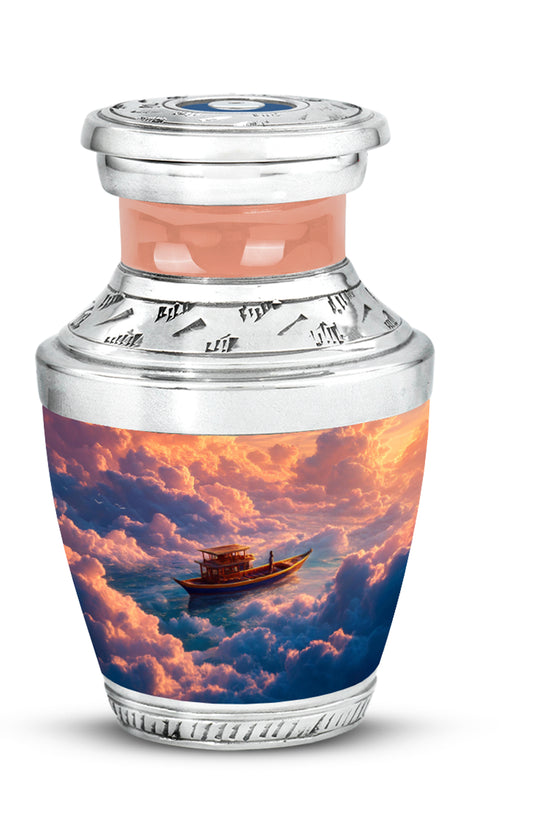 Graceful Red Boat Commemoration Urn for Human Ashes - 10-inch, 200 cu in - Karyliz