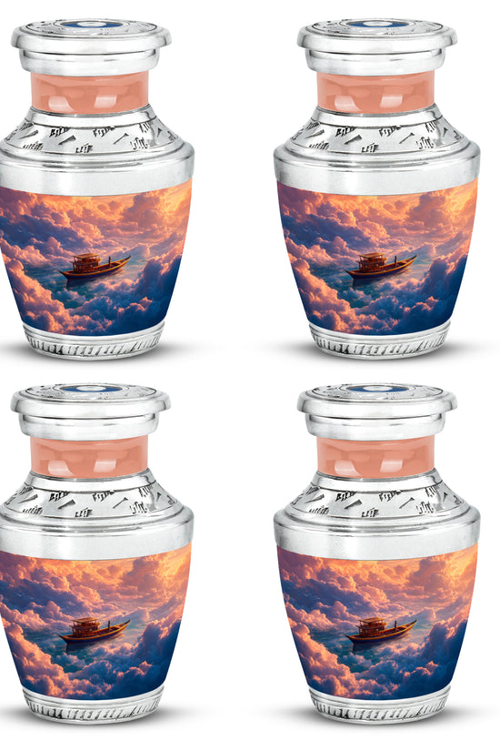 Crimson Red Boat Cremation Urn back view with polished surface - contemporary boat design with modern artistic flair - 10 inch aluminum urn for cremated remains