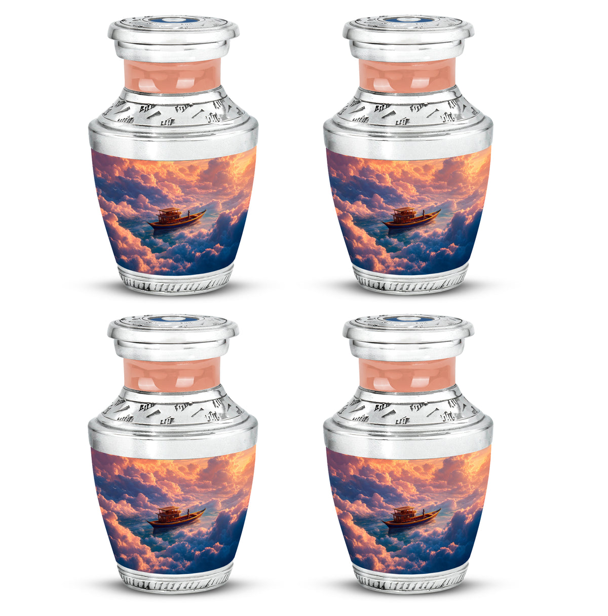 Crimson Red Boat Cremation Urn back view with polished surface - contemporary boat design with modern artistic flair - 10 inch aluminum urn for cremated remains