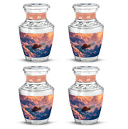 Crimson Red Boat Cremation Urn back view with polished surface - contemporary boat design with modern artistic flair - 10 inch aluminum urn for cremated remains