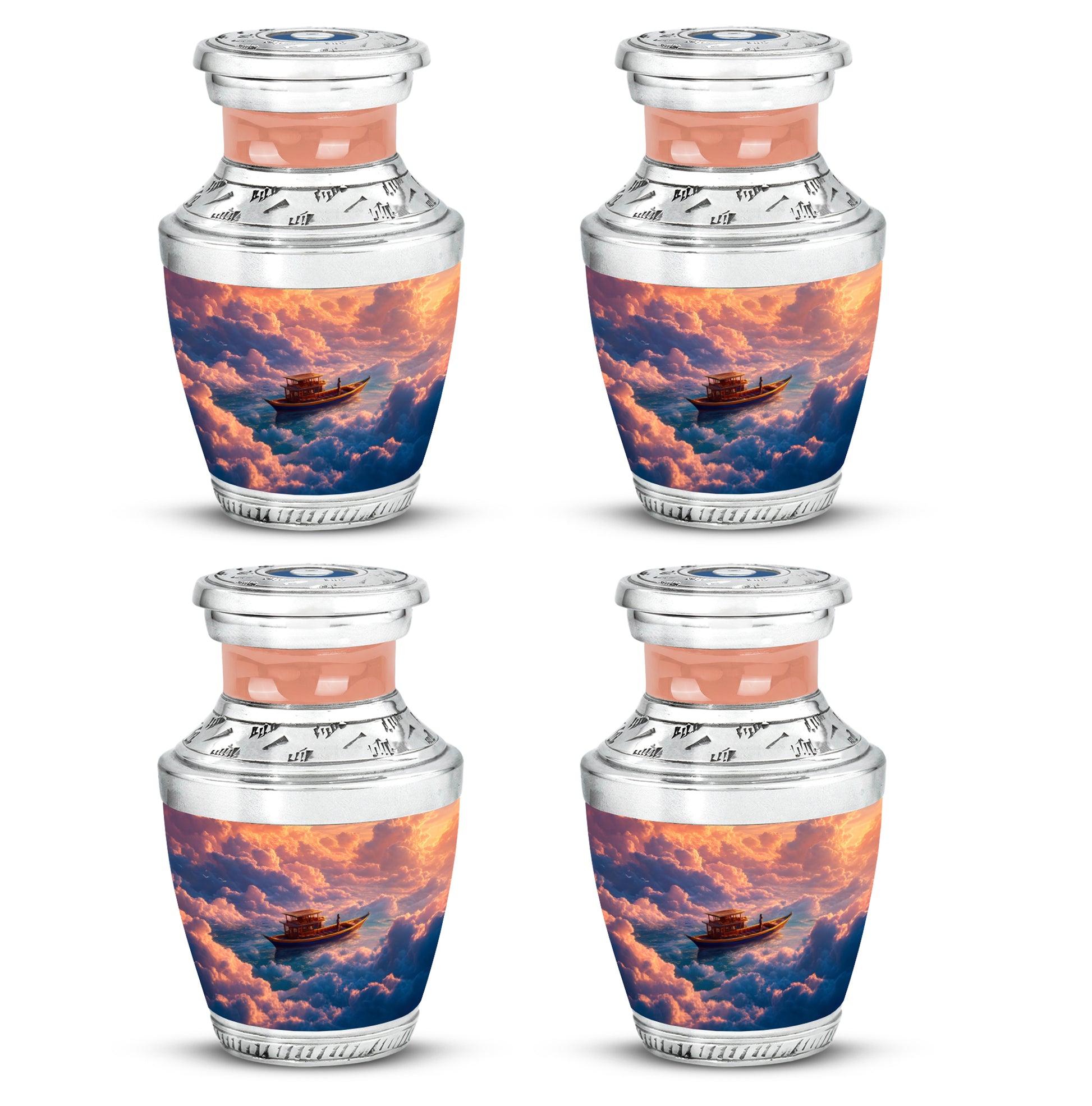 Crimson Red Boat Cremation Urn back view with polished surface - contemporary boat design with modern artistic flair - 10 inch aluminum urn for cremated remains