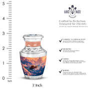 Deep Red Boat Cremation Urn top-down view of secure threaded lid - contemporary boat design with modern artistic flair - mini keepsake memorial for portion of cremation ashes