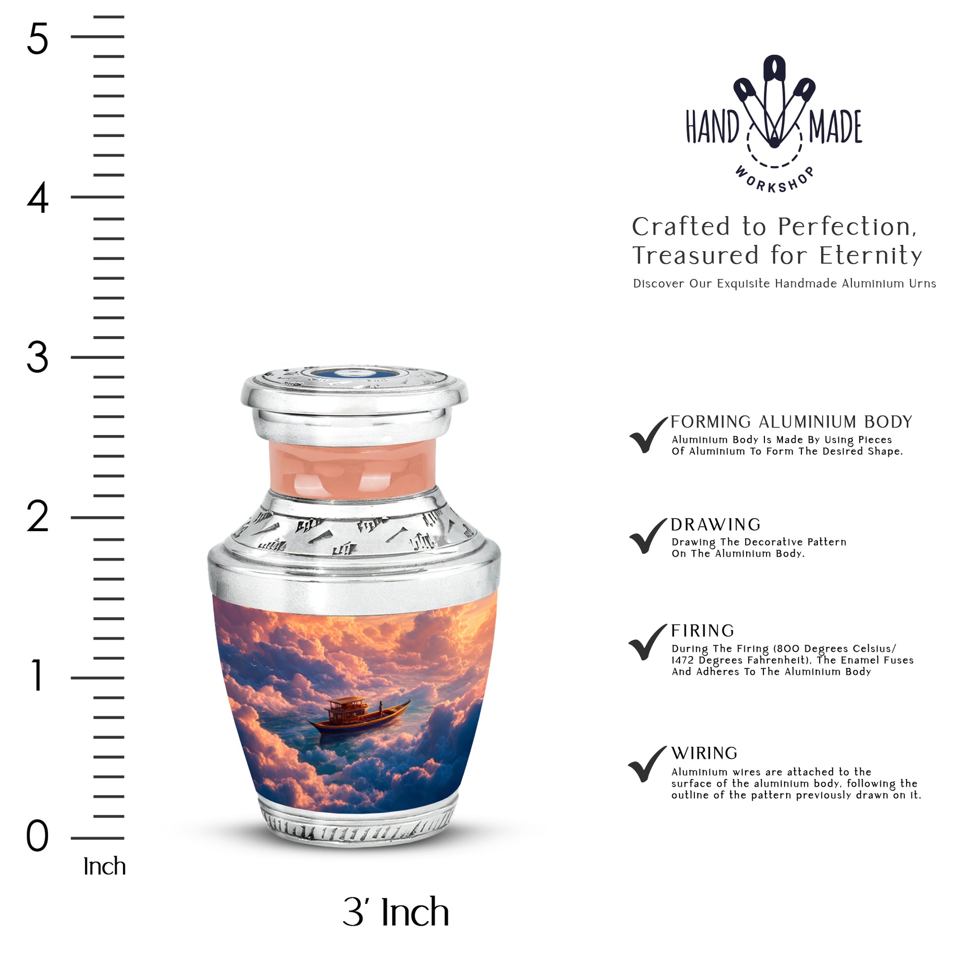 Deep Red Boat Cremation Urn top-down view of secure threaded lid - contemporary boat design with modern artistic flair - mini keepsake memorial for portion of cremation ashes