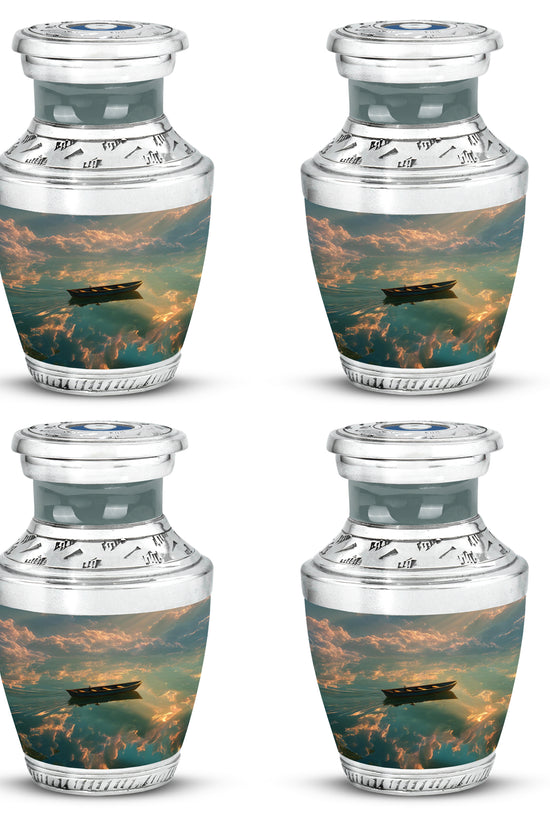 Glossy Black Boat Cremation Urn back view with polished surface - contemporary boat design with modern artistic flair - 10 inch aluminum urn for cremated remains