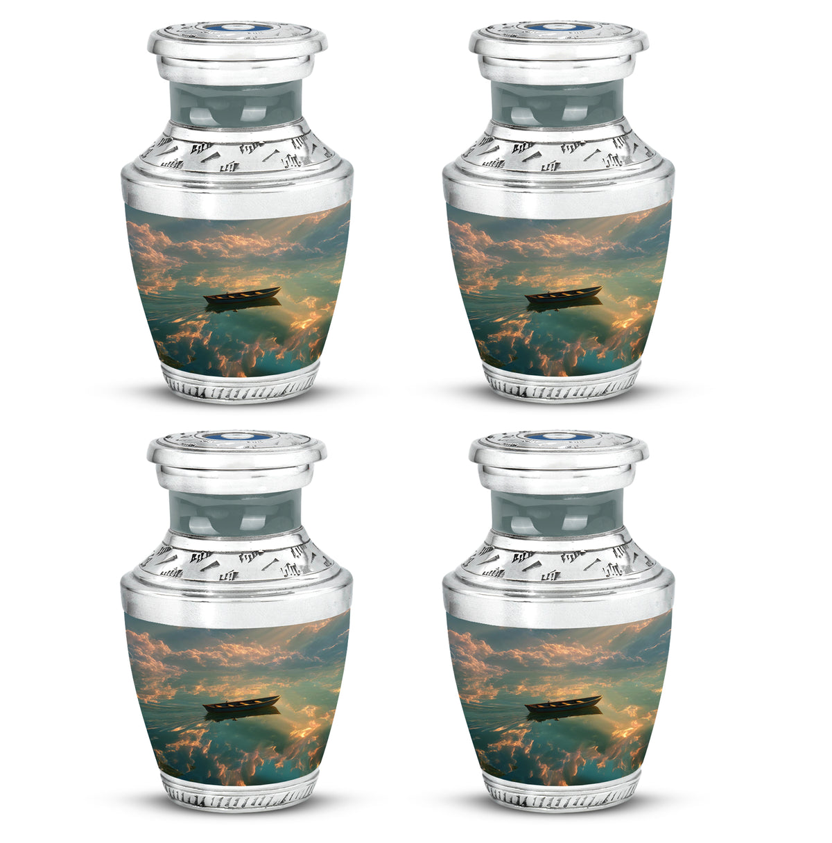 Glossy Black Boat Cremation Urn back view with polished surface - contemporary boat design with modern artistic flair - 10 inch aluminum urn for cremated remains