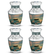 Glossy Black Boat Cremation Urn back view with polished surface - contemporary boat design with modern artistic flair - 10 inch aluminum urn for cremated remains