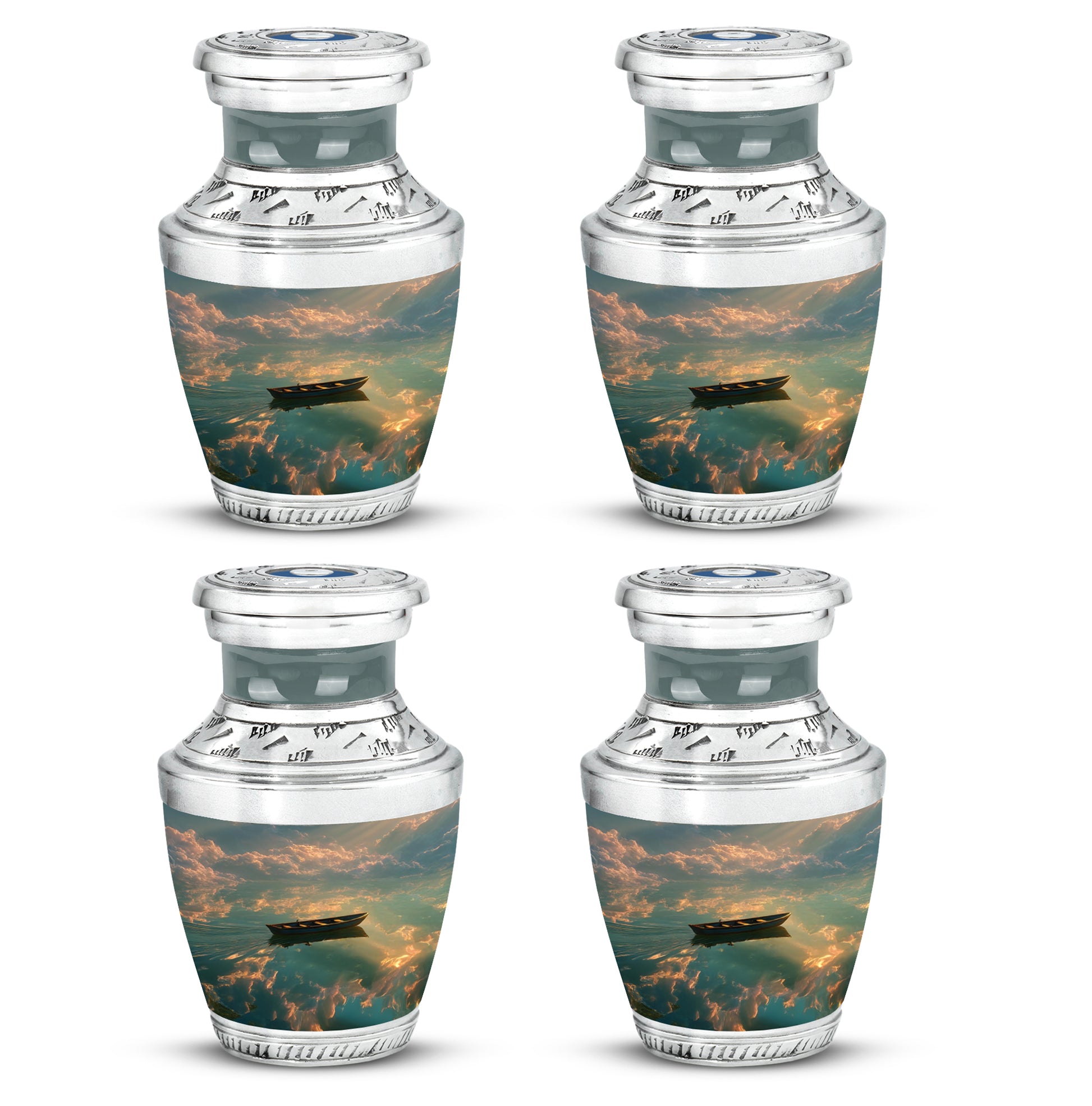 Glossy Black Boat Cremation Urn back view with polished surface - contemporary boat design with modern artistic flair - 10 inch aluminum urn for cremated remains