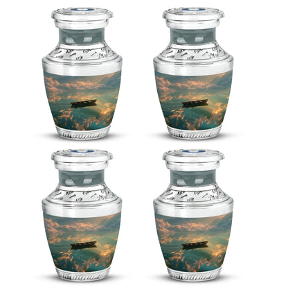 Glossy Black Boat Cremation Urn back view with polished surface - contemporary boat design with modern artistic flair - 10 inch aluminum urn for cremated remains