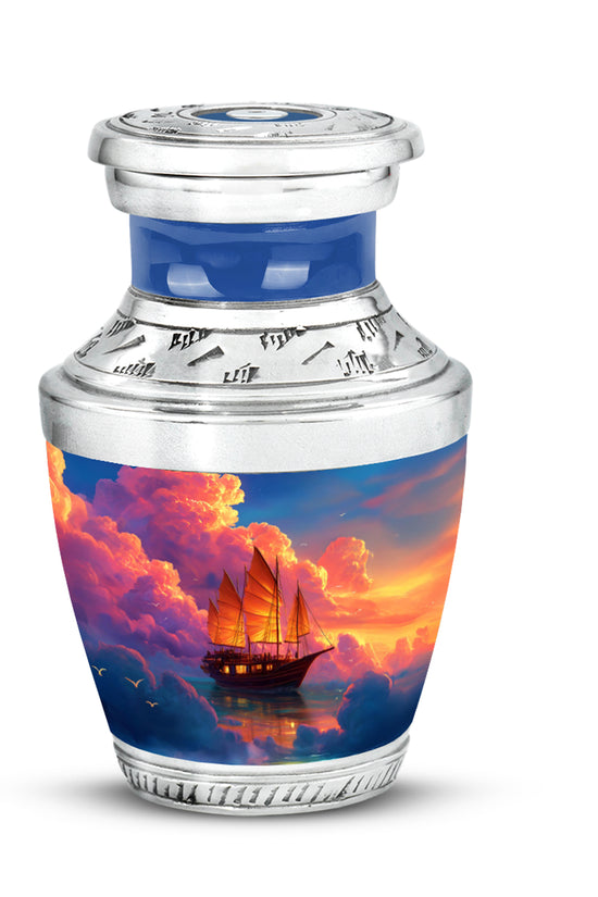 Personalized Boat Cremation Urns - Wondrous Blue 10-inch, 200 cu in - Karyliz