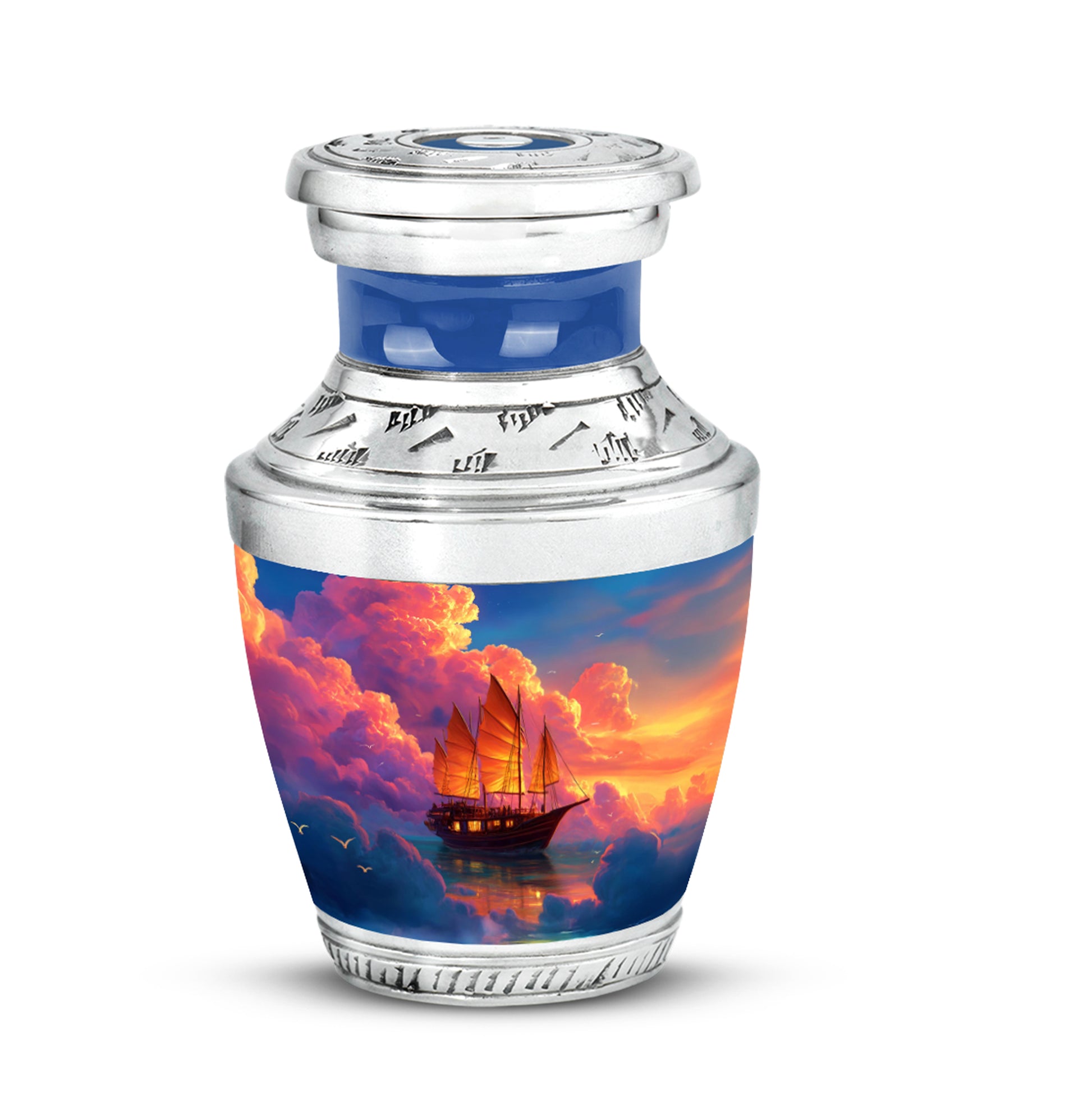 Personalized Boat Cremation Urns - Wondrous Blue 10-inch, 200 cu in - Karyliz