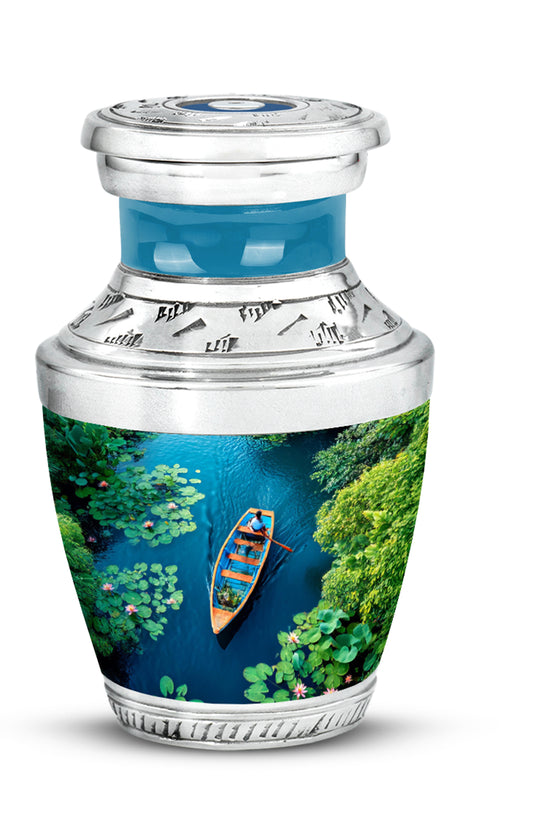 Dignified Teal Boat Cremation Urn for Ashes - 10-inch, 200 cu in - Karyliz
