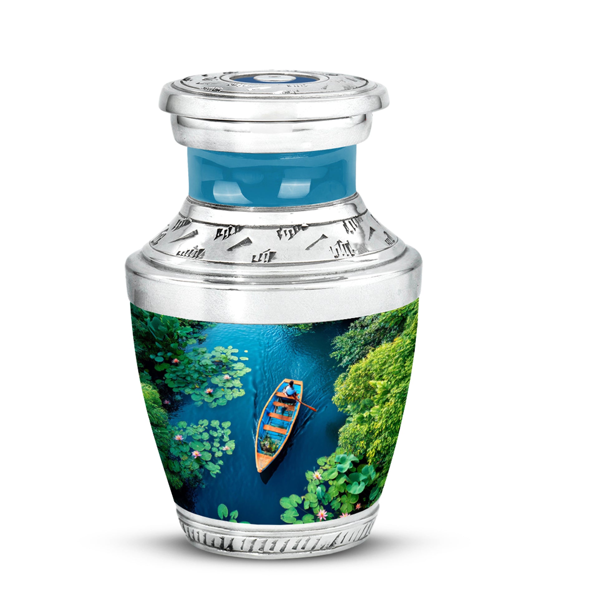 Dignified Teal Boat Cremation Urn for Ashes - 10-inch, 200 cu in - Karyliz