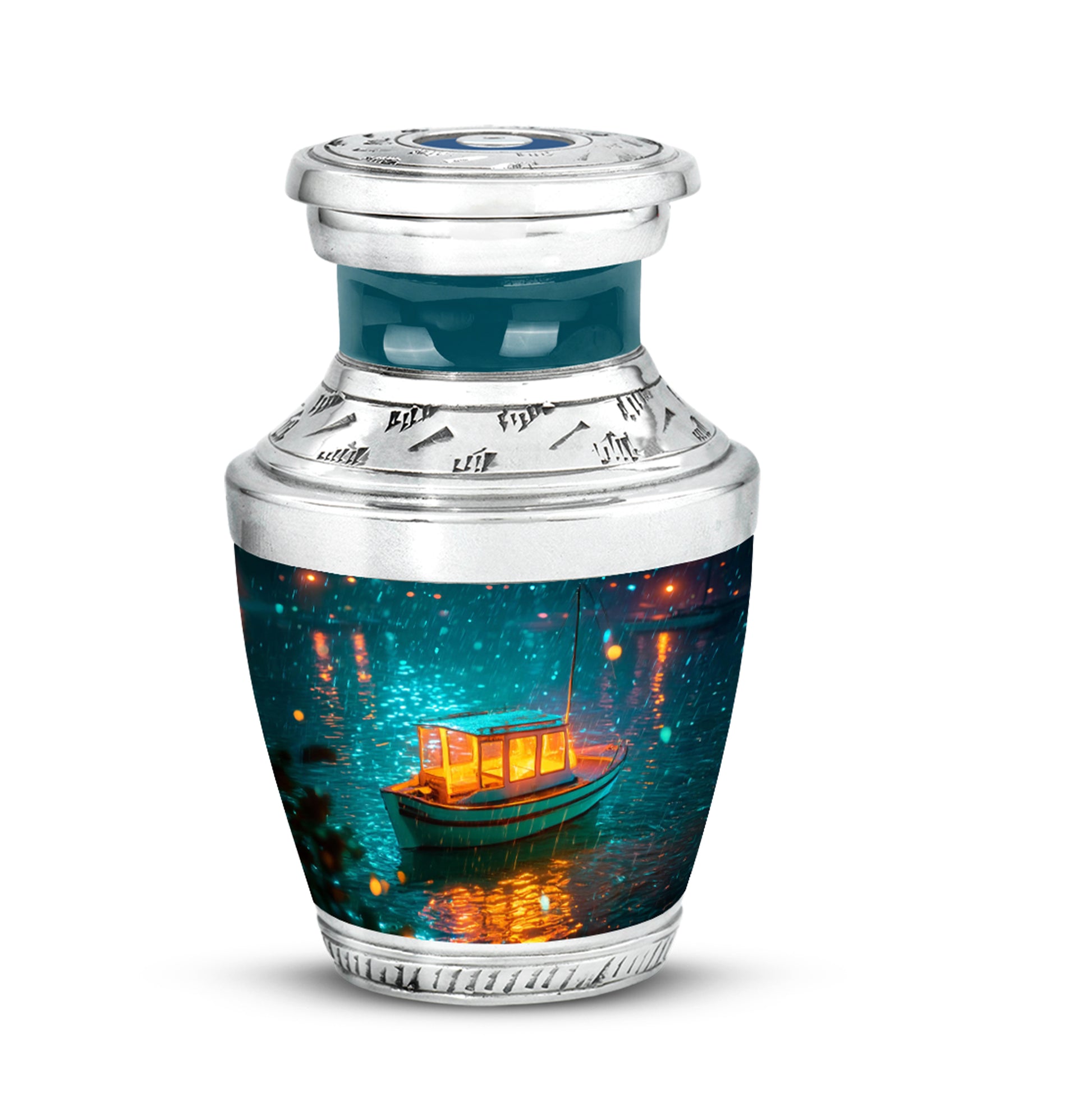 Teal Boat Cremation Urns - Imperial Haven 10-inch, 200 cu in - Karyliz