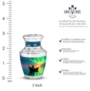 Calming Blue Boat Cremation Urn top-down view of secure threaded lid - artistic boat interpretation with creative detail - mini keepsake memorial for portion of cremation ashes