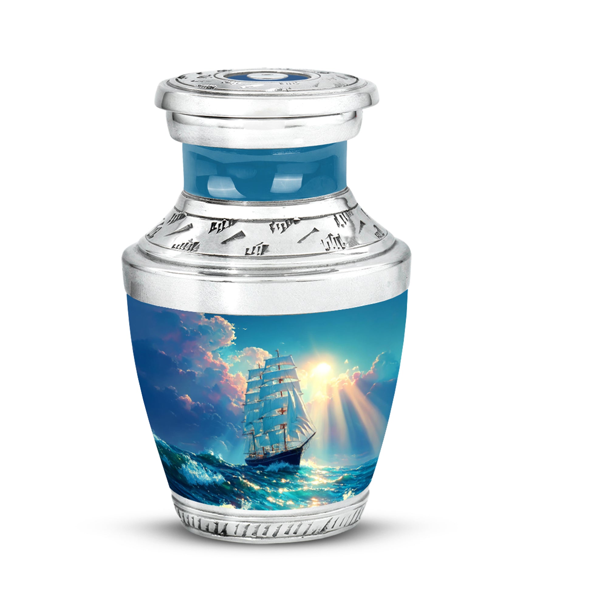 Personalized Boat Cremation Urns - Tranquil Teal 10-inch, 200 cu in - Karyliz