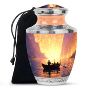 Rich Red Boat Cremation Urn side profile showing urn shape - artistic boat interpretation with creative detail - full-size 10 inch 200 cubic inch adult cremation urn