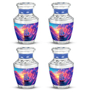 Violet Purple Boat Cremation Urn back view with polished surface - artistic boat interpretation with creative detail - 10 inch aluminum urn for cremated remains