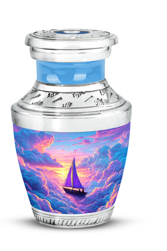 Blue Treasured Boat Cremation Urns for Human Ashes - 10-inch, 200 cu in - Karyliz