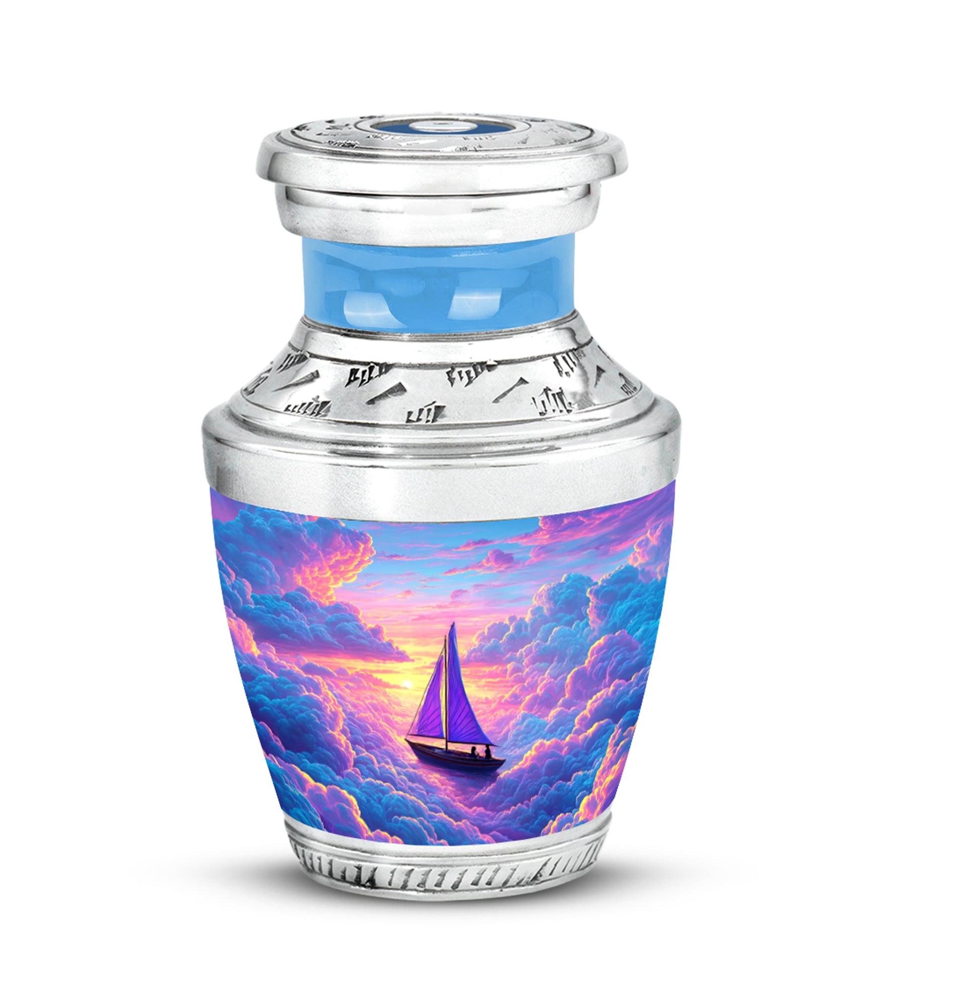 Blue Treasured Boat Cremation Urns for Human Ashes - 10-inch, 200 cu in - Karyliz