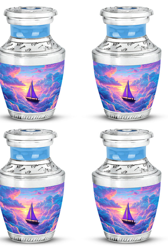 Indigo Boat Cremation Urn back view with polished surface - contemporary boat design with modern artistic flair - 10 inch aluminum urn for cremated remains