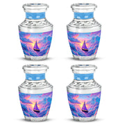 Indigo Boat Cremation Urn back view with polished surface - contemporary boat design with modern artistic flair - 10 inch aluminum urn for cremated remains
