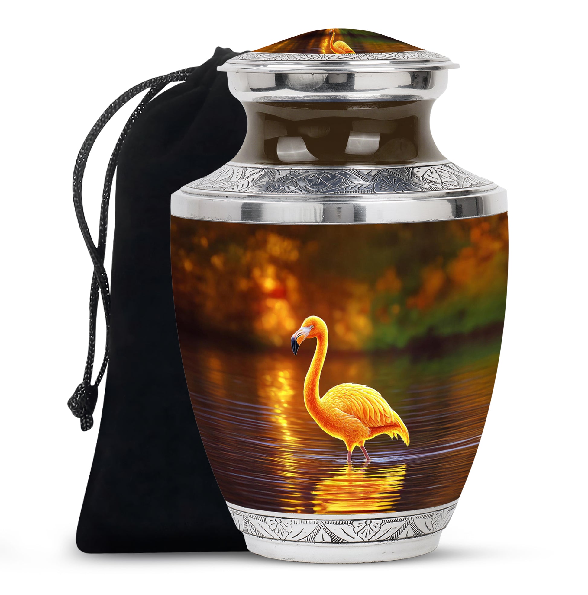 Golden Flamingo Cremation Urn - Artistic Urns For Human Ashes
