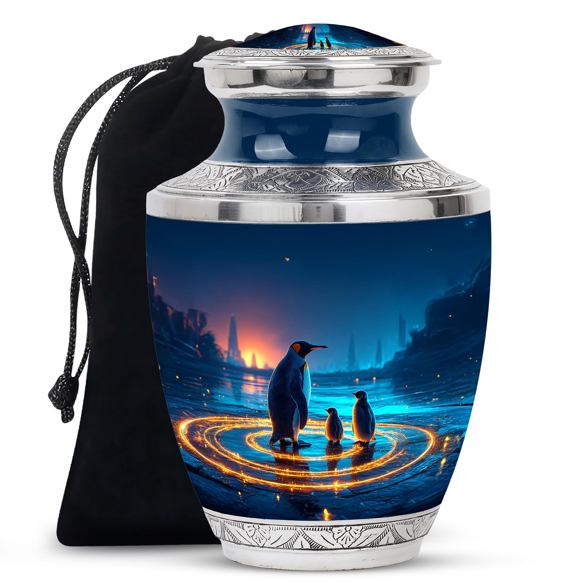 Penguin Night Glow Creamtion Urn - Elegant Funeral Urn For Ashes