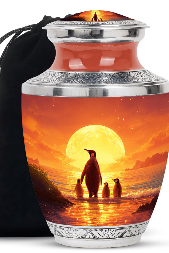 Penguin Family Funeral Urn - Sunset Cremation Urn For Loved Ones