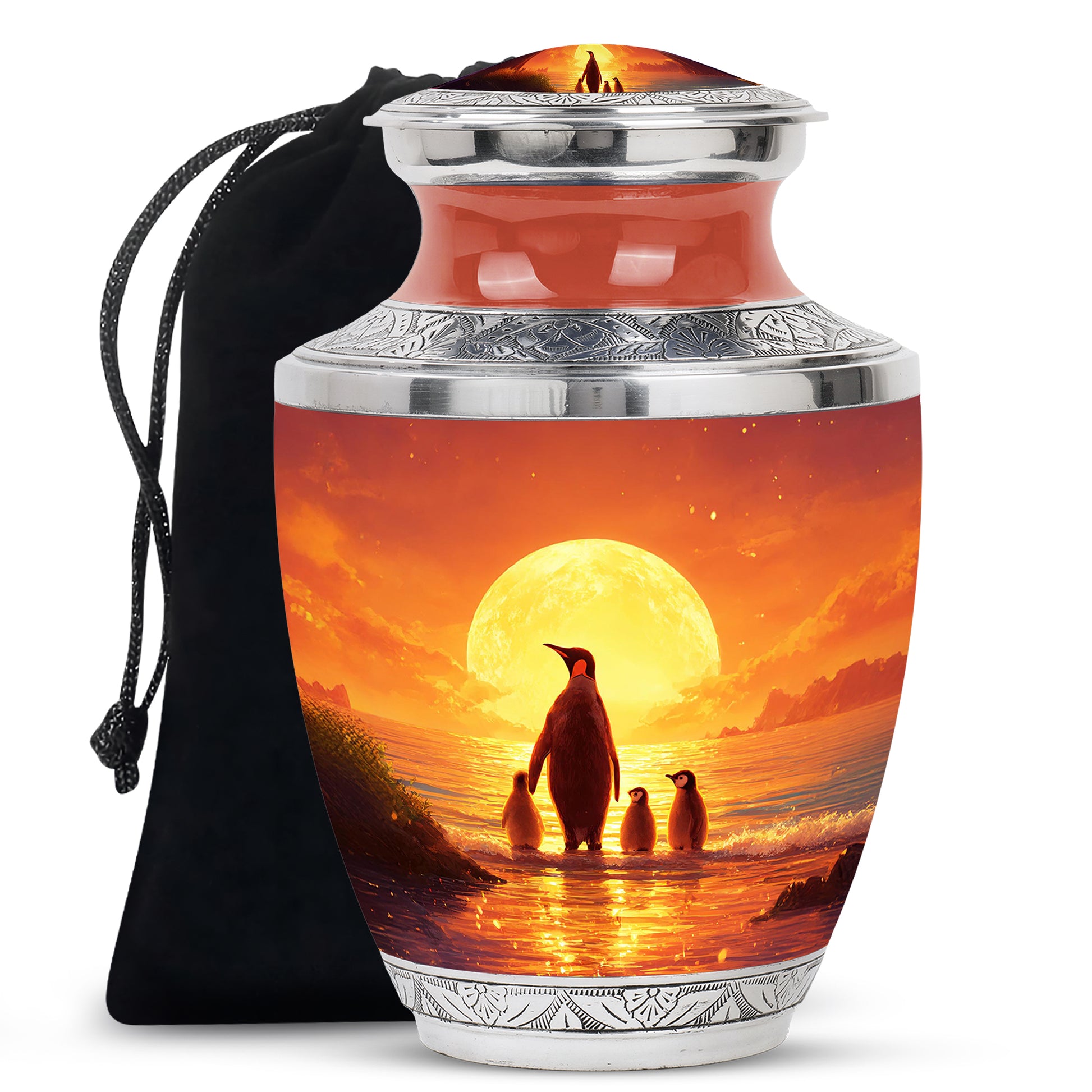 Penguin Family Funeral Urn - Sunset Cremation Urn For Loved Ones