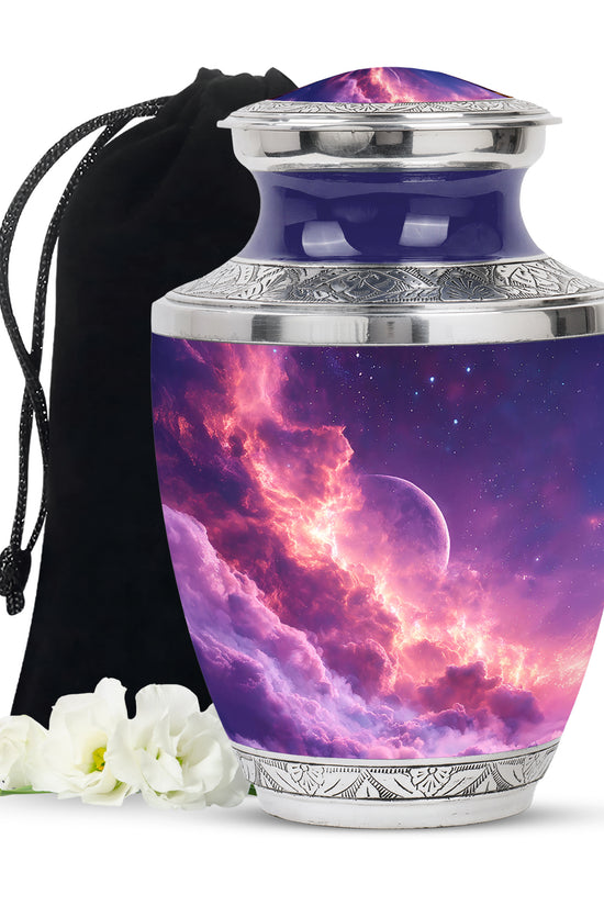 Cosmic Sky Cremation Urn - Purple Aluminium Memorial Urn For Burial