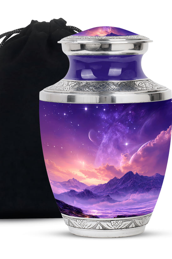 Beautiful Landscape Funeral Urn - Purple Cremation Urn For Human Ashes