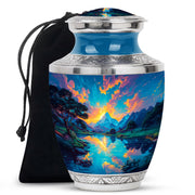 Sunset Mountain Lake Cremation Urn - Peaceful Nature Funeral Urn For Adult Ashes