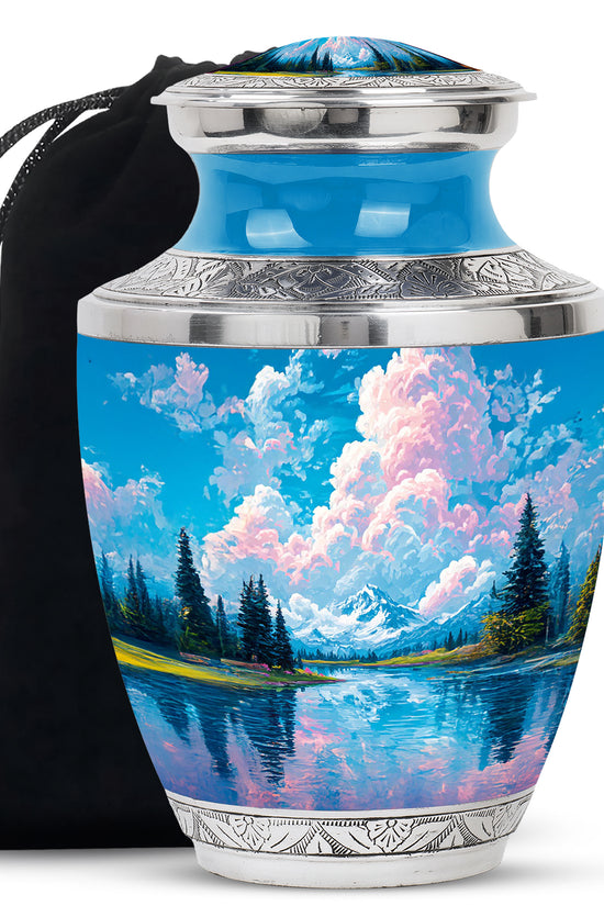 Beautiful Mountain Cremation Urn - Peaceful Nature Memorial Urn For Human Ashes