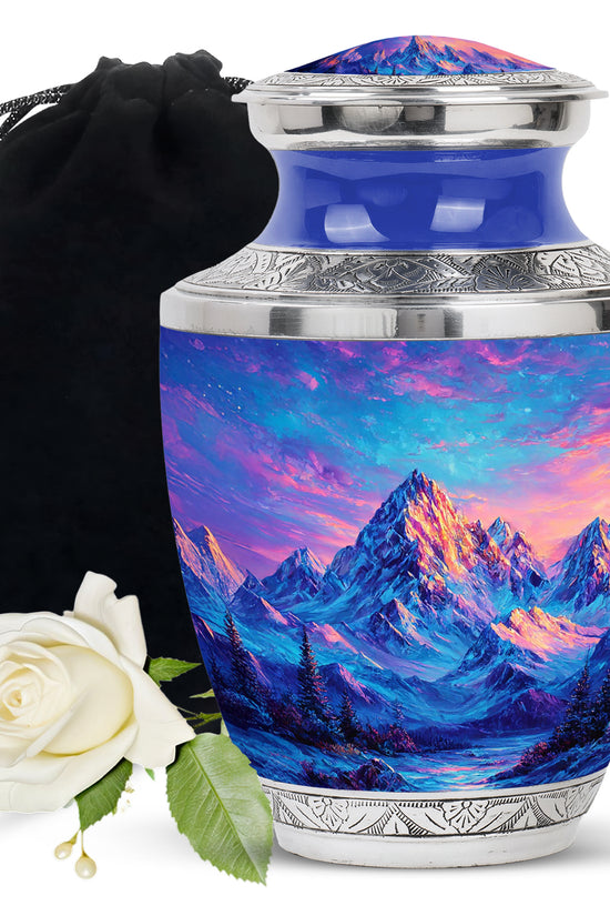 Snow Mountain Landscape Urn - Beautiful Sunset Memorial Urn For Human Ashes