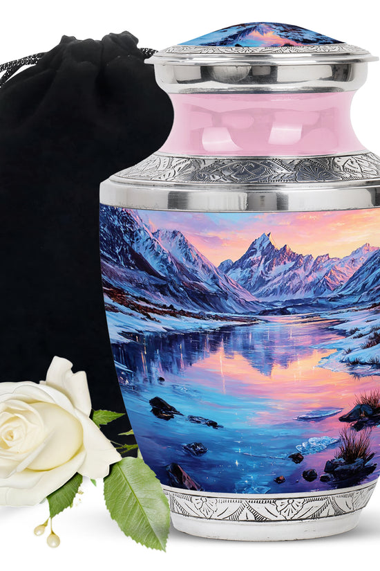 Snow Lake Memorial Urn For Ashes - Mountain Funeral Urn For Burial