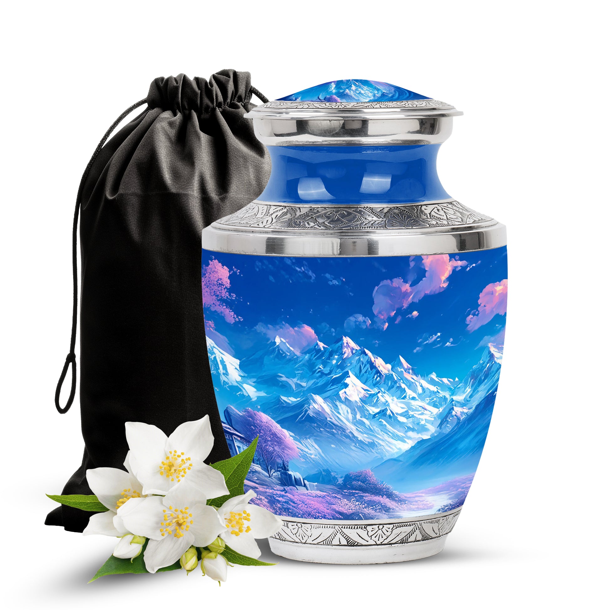 Beautiful Snow Mountain Funeral Urn For Ashes - Blue Large Memorial Urn For Ashes