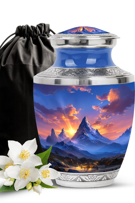 Beautiful Sunset Mountain Cremation Urn - Serene Aluminium Funeral Urn For Adult Ashes
