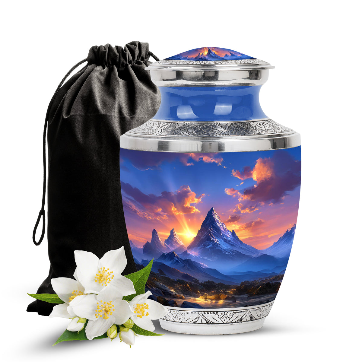 Beautiful Sunset Mountain Cremation Urn - Serene Aluminium Funeral Urn For Adult Ashes